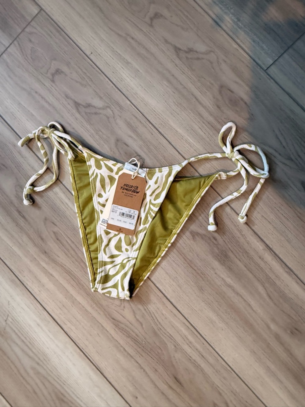 Olive & White Tie-Side Bikini Bottom